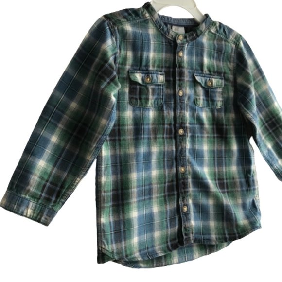 H&M Plaid Band Collar Henley Button Cotton Shirt - Picture 5 of 10